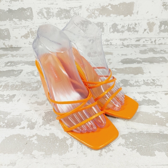 New Topshop Rocco strippy heeled wedge in orange M127 - Picture 4 of 16